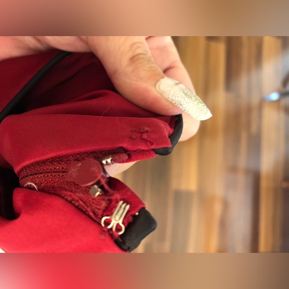 Dress; Alfred Angelo; Burgundy w/Black Piping; Full Skirt; Satiny; Fully Lined - Picture 7 of 8